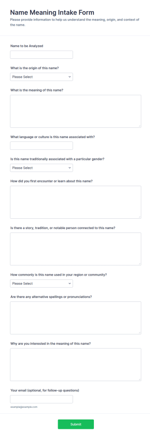 Name Meaning Intake Form Template