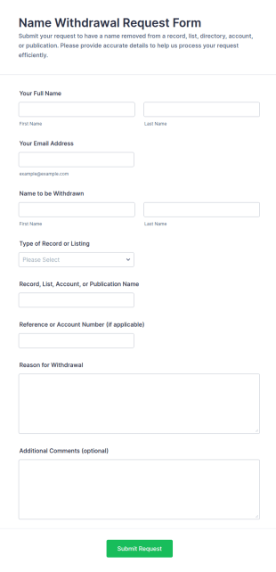 Name Withdrawal Request Form Template