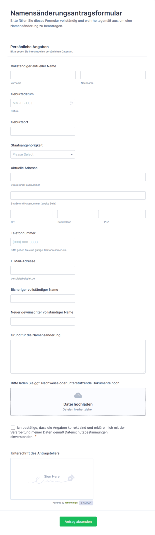 Namensänderungsantragsformular