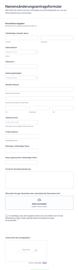 Namensänderungsantragsformular