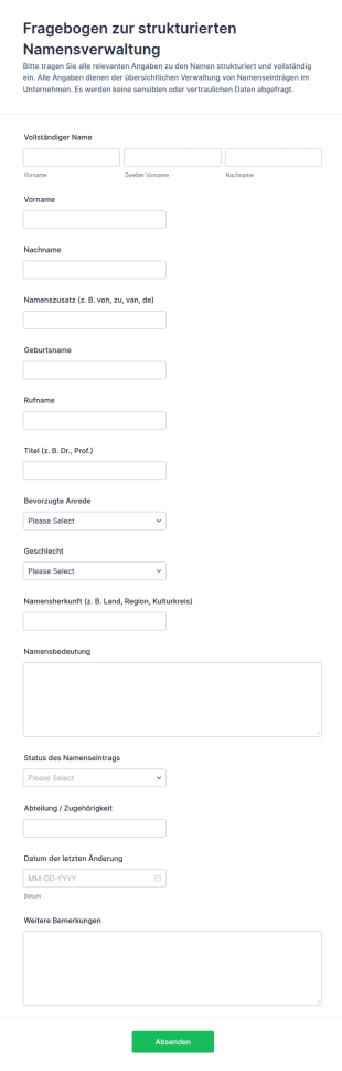 Namensverwaltung Formular