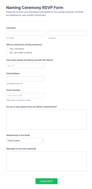Naming Ceremony RSVP Form Template