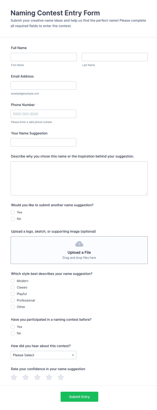 Naming Contest Entry Form Template
