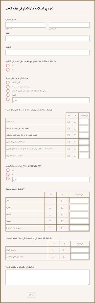 نموذج السلامة والاهتمام في مكان العمل Form Template