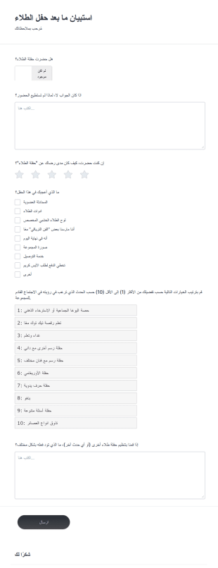 نموذج ملاحظات ما بعد الحفل