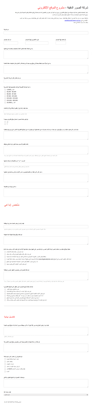 نموذج طلب مشروع موقع إلكتروني