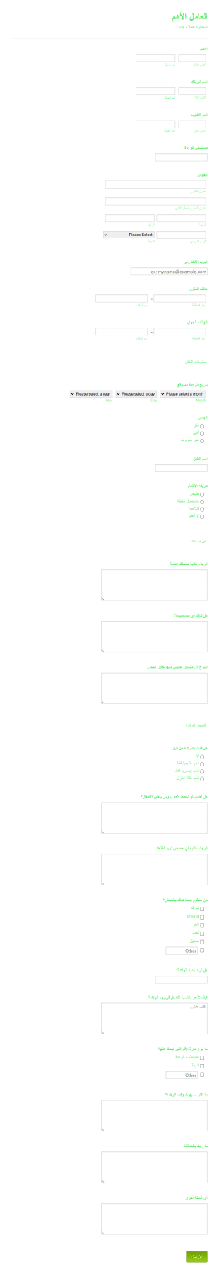 نموذج طلب مساعدة ولادة Form Template