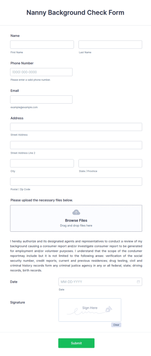 Nanny Background Check Form Template