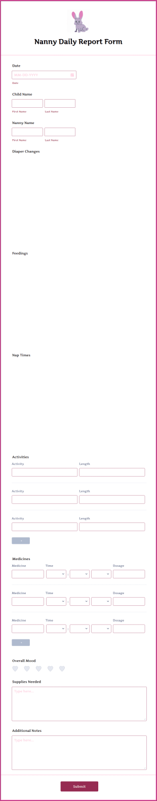 Nanny Daily Report Form Template