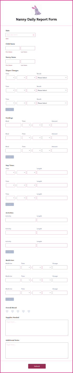Nanny Daily Report Form Template