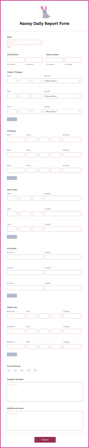 Nanny Daily Report Form Template