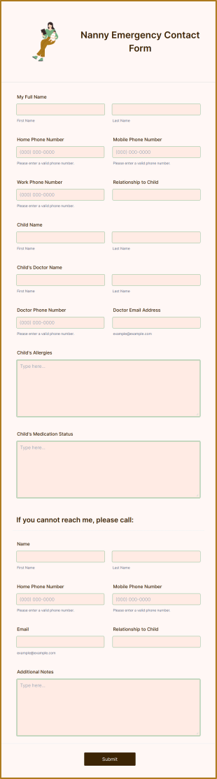 Nanny Emergency Contact Form Template