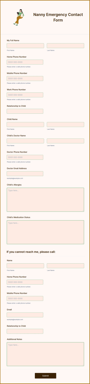 Nanny Emergency Contact Form Template