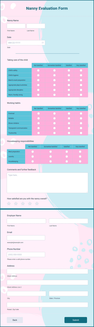 Nanny Evaluation Form Template