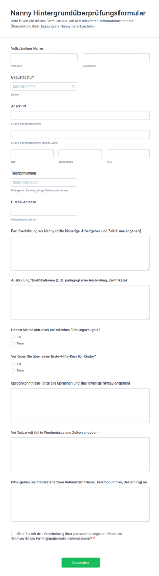 Nanny Hintergrundüberprüfungsformular