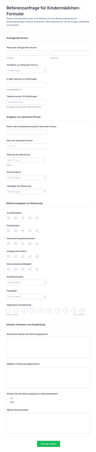 Nanny Referenzanfrage Formular