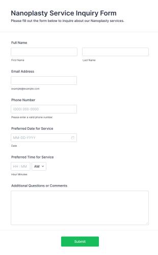 Nanoplasty Service Inquiry Form Template