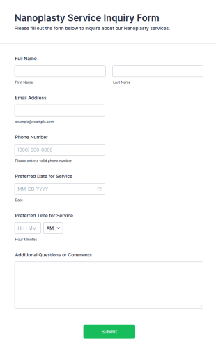 Nanoplasty Service Inquiry Form Template