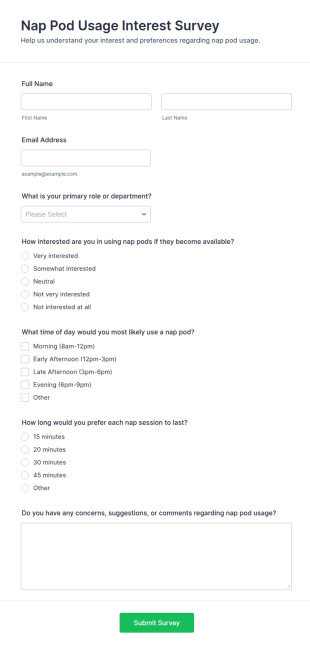 Nap Pod Usage Interest Survey Form Template