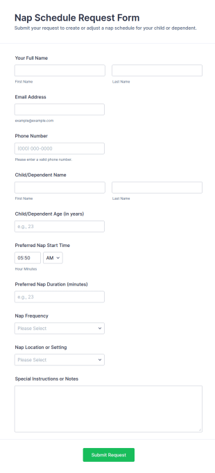 Nap Schedule Request Form Template