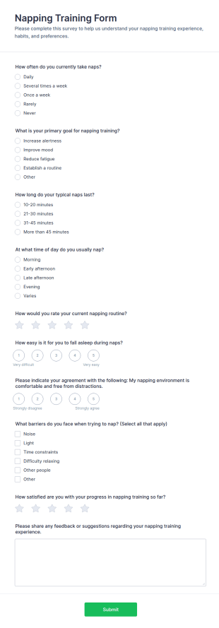 Napping Training Survey Form Template
