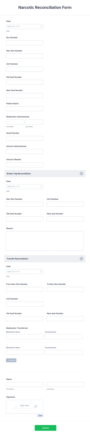 Narcotic Reconciliation Form Template