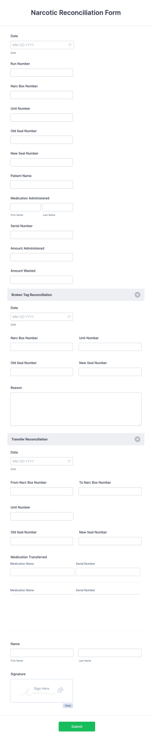 Narcotic Reconciliation Form Template