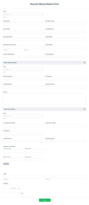 Narcotic Reconciliation Form Template