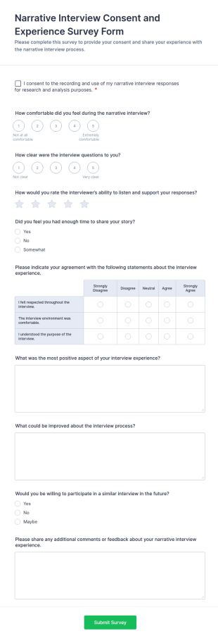 Narrative Interview Consent And Experience Survey Form Template