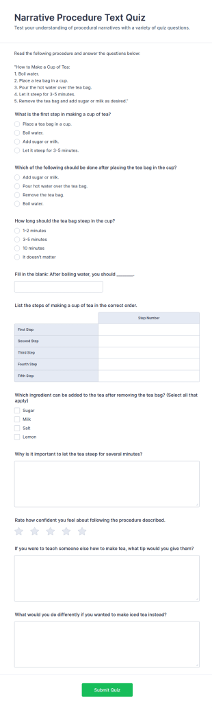 Narrative Procedure Text Quiz Form Template