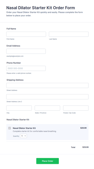 Nasal Dilator Starter Kit Order Form Template