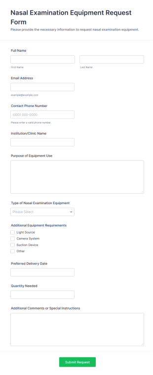Nasal Examination Equipment Request Form Template