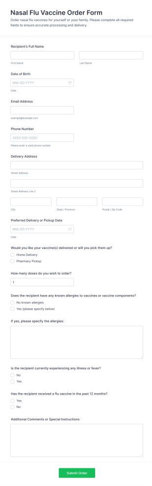 Nasal Flu Vaccine Order Form Template