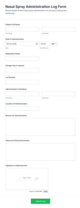 Nasal Spray Administration Log Form Template