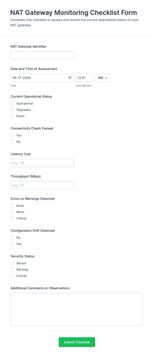 NAT Gateway Monitoring Checklist Form Template
