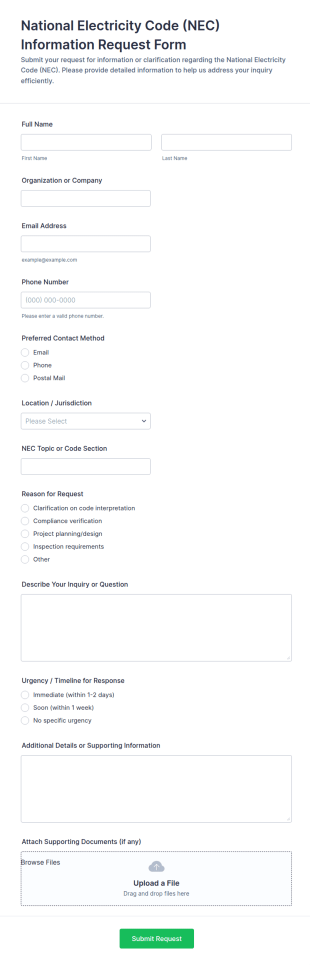 National Electricity Code (NEC) Information Request Form Template