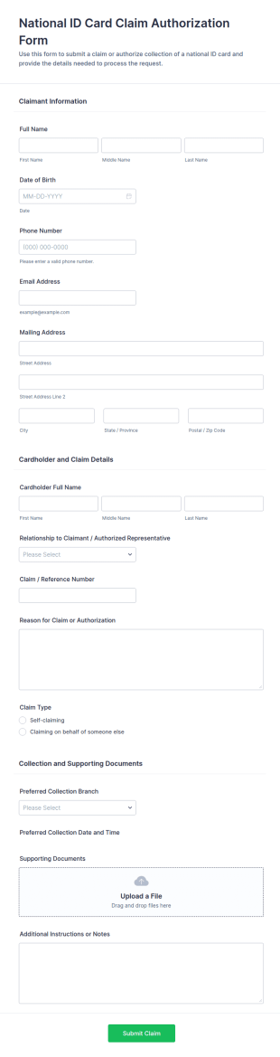 National ID Card Claim Authorization Form Template
