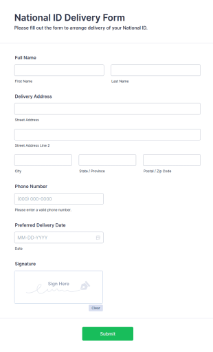 National ID Delivery Form Template