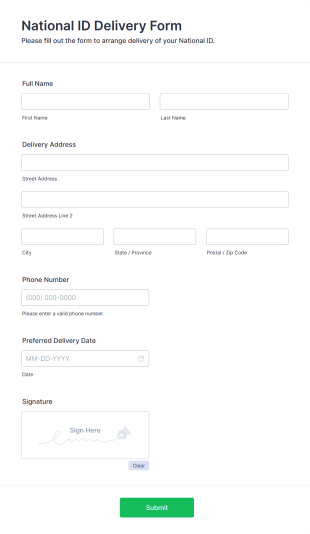 National ID Delivery Form Form Template