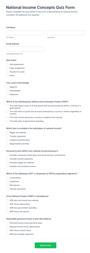 National Income Concepts Quiz Form Template