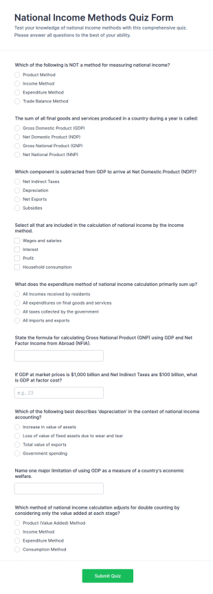 National Income Methods Quiz Form Template