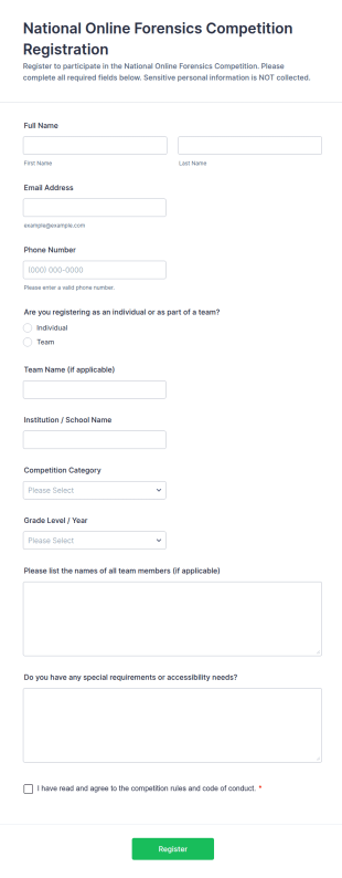 National Online Forensics Competition Registration Form Template