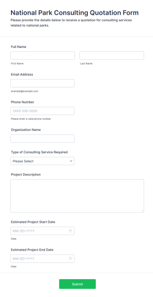 National Park Consulting Quotation Form Template