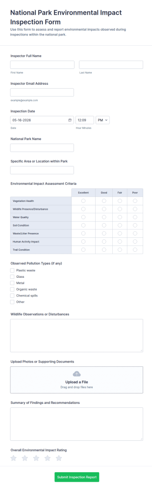 National Park Environmental Impact Inspection Form Template