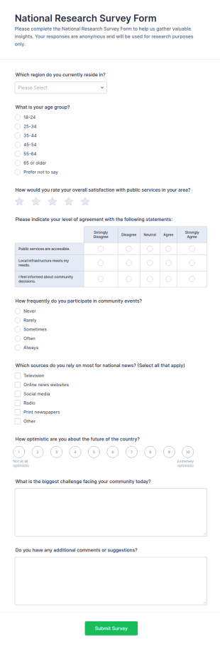 National Research Survey Form Template