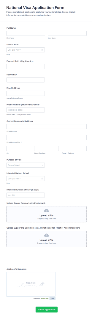 National Visa Application Form Template