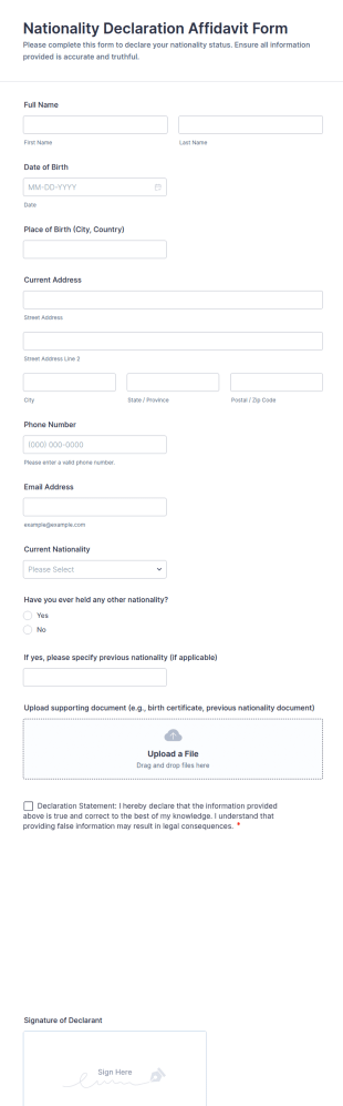 Nationality Declaration Affidavit Form Template