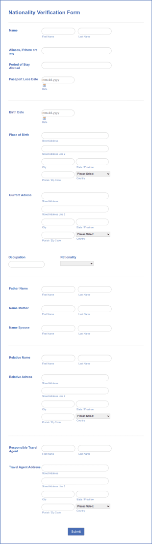 Nationality Verification Form Template