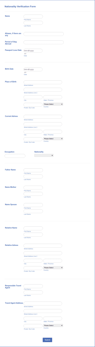 Nationality Verification Form Template