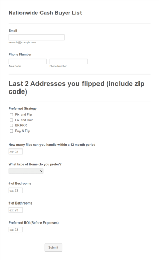 Nationwide Cash Buyer List Form Template